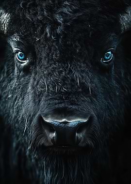 Intense Bison Portrait with Blue Eyes