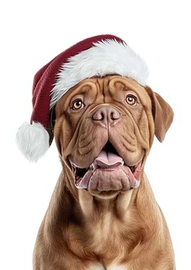 Dogues de Bordeaux Dog in Santa Hat