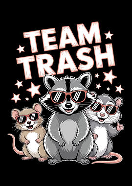Team Trash Raccoon and Mice Cartoon