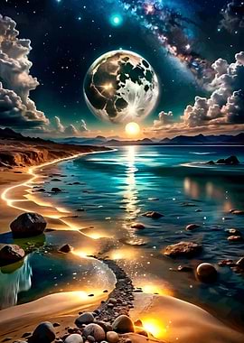 Moonlit Beach Landscape