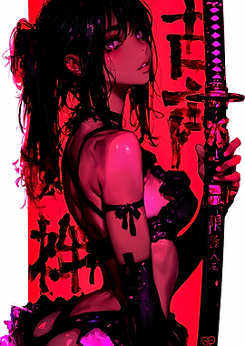 Anime Girl with Katana in Red