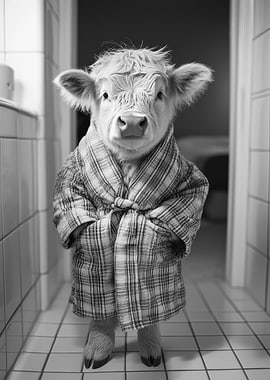 Cute Highland Cow in Robe Funny Bathroom Poster