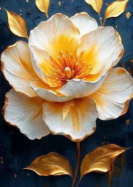 Golden Flower on Dark Blue Background