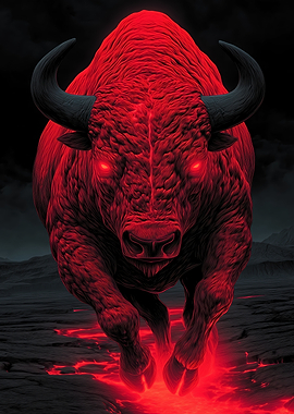 Red Buffalo with Glowing Eyes