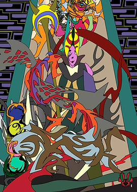 Abstract Fantasy Character with Dragons