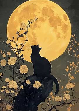 Black Cat Moonlit Serenade