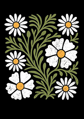 Floral Pattern with Daisies and Leaves