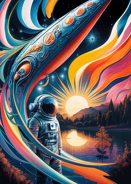Astronaut and Psychedelic Spacecraft Landscape