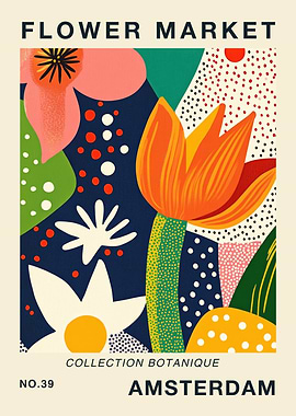 Flower Market Amsterdam Botanical Travel Art Print