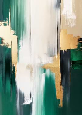 Abstract Emerald and Gold Painting