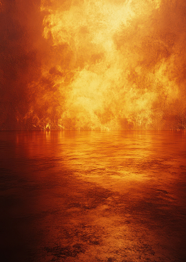 Fiery Landscape with Water Reflection