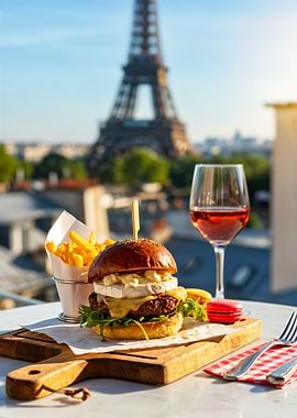 Parisian Burger with Eiffel Tower View