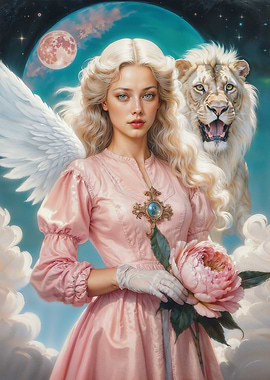 Archangel Ariel with Lion and Peony