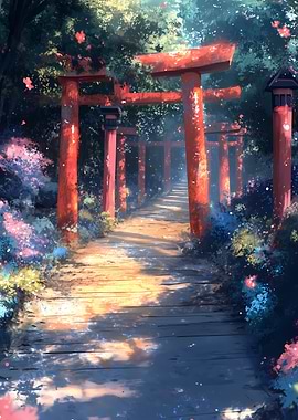 Torii Gates Path in Lush Forest