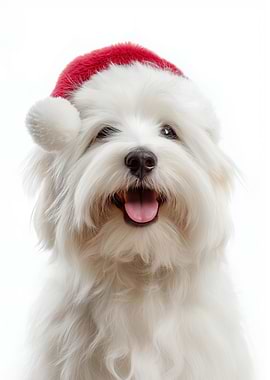 Cute Coton de Tulear Dog with Santa Hat