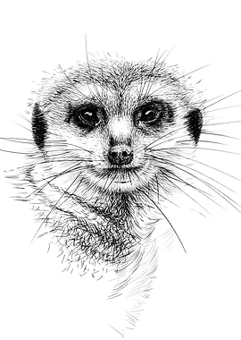 Meerkat Portrait - Black and White Sketch