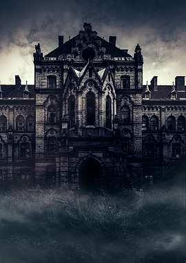Dark Gothic Building in Fog