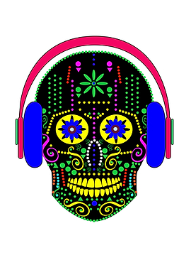 Colorful Skull with Headphones Illustration