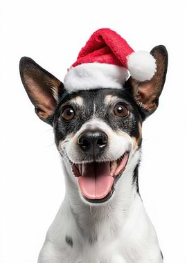 Rat Terrier Dog with Santa Hat Portrait