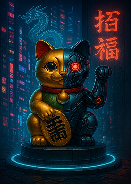 Cyberpunk Maneki Neko Lucky Cat