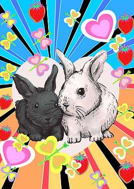 Rabbits with Strawberries and Butterflies