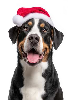 Greater Swiss Mountain Dog wearing Santa hat