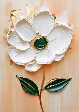 Impasto Elegance: Textured White Flower in Gold