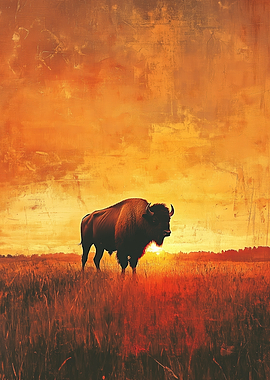 Bison in Golden Field
