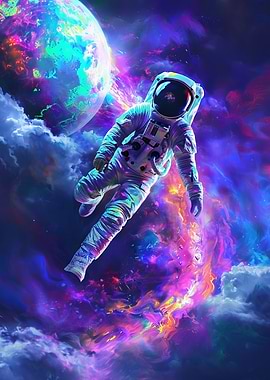 Astronaut in Colorful Space Nebula