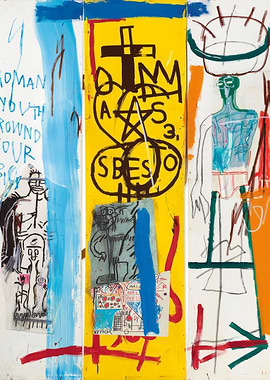 Abstract Basquiat-style Painting with Figures