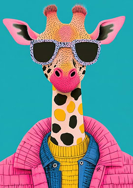 Giraffe with Sunglasses Animal Fashion Art Print