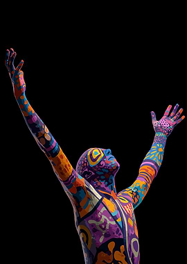 Colorful Body Art on Black Background