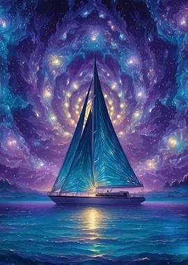 Sailboat under a starry sky