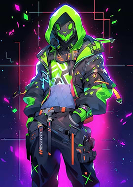 Cyberpunk Neon Masked Figure