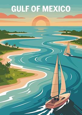 Gulf of Mexico Sailing Illustration