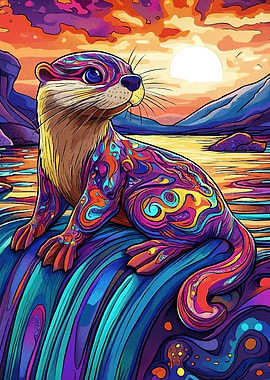 Psychedelic Otter Waterfall Sunset
