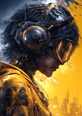 Cyberpunk Girl with Futuristic Headgear