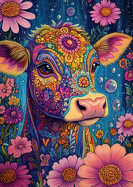 Floral Cow Portrait