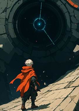 Anime Boy and Futuristic Portal