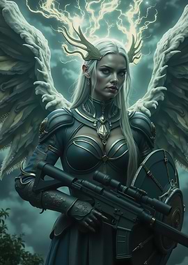 Winged Warrior with Rifle and Shield