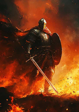 Armored Knight Fiery Landscape