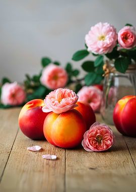 Peaches and Roses Still Life
