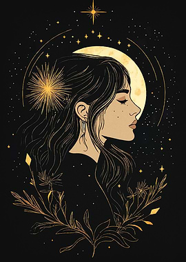 Celestial Woman Portrait Moon Stars