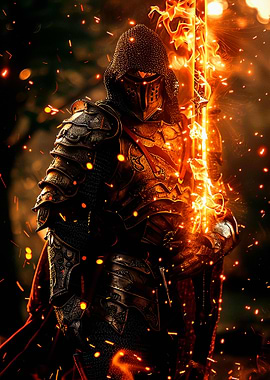 Armored Knight with Flaming Sword