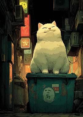 Smiling Cat on a Dumpster