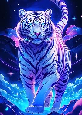 Neon Tiger Starry Night