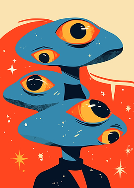 Surreal Being Multiple Eyes Minimalist Art Illustration