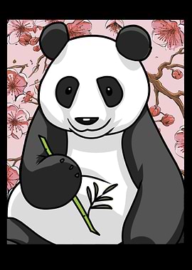 Panda with Bamboo and Cherry Blossoms