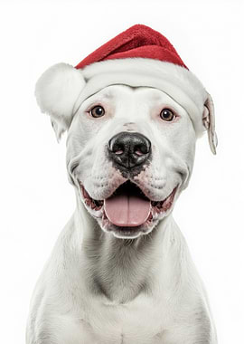 Dogo Argentino Dog with Santa Hat Portrait
