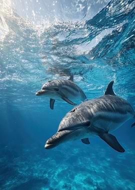 Two Dolphins Swimming Underwater